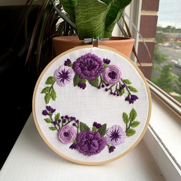 Handmade Embroidery Purple Wall Art Hanging - Picture 2 of 3